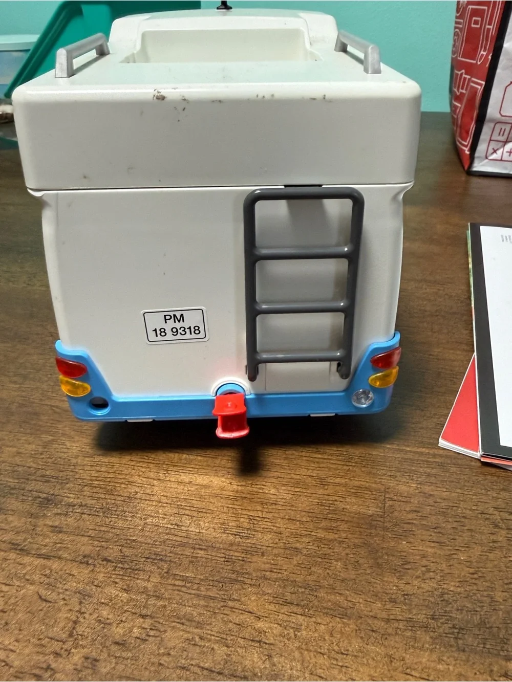 White and Blue Toy Camper with Orange Accent - Kids Vehicle Playset